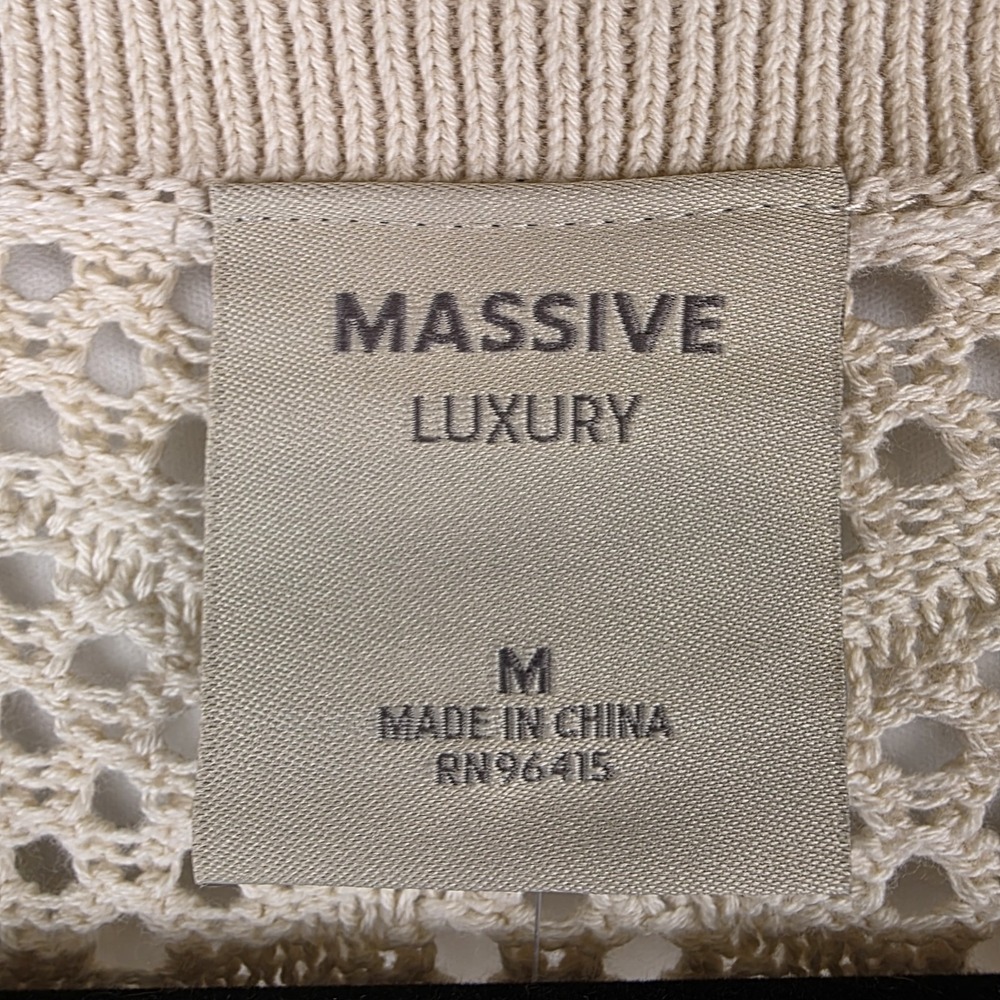 NWT Massive Luxury Edition Men's M Crochet Knit Polo Shirt Open‎ Weave Neutral - Picture 2 of 7